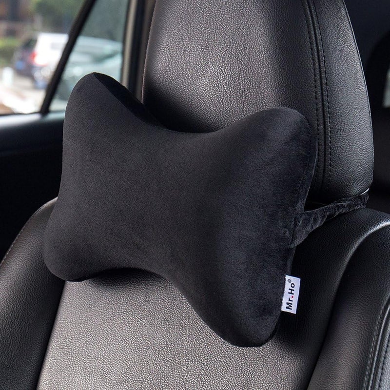 Mr.Ho Car Memory Foam Neck Pillow with Premium Velour Washable Removable Pillow Case for for Car, Travel, Home and Office (Black) - Image 2